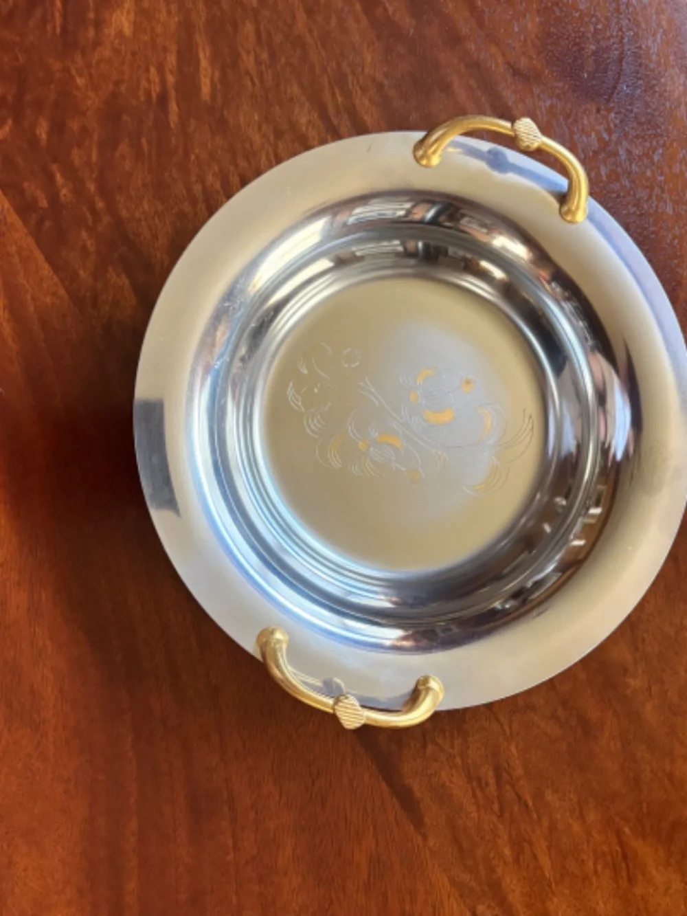 Stainless Steel Serving Bowl, Gold handles
